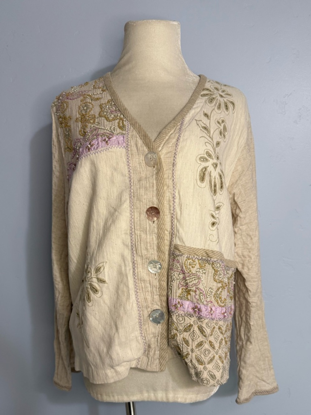 Vintage Boho Embroidered Beaded Patchwork Cardigan